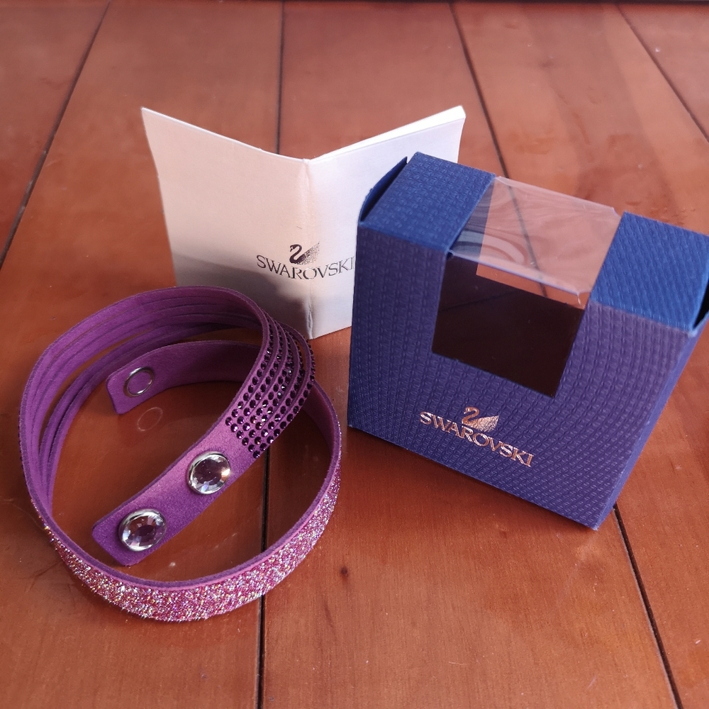 Swarovski Crystal Slake Purple Duo Bracelet/choker 15.5" Long Soft & Adjustable - Picture 4 of 7
